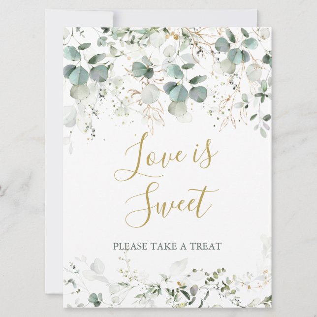 Invitation Panneau de mariage Eucalyptus Foliage Love is Swee (Devant)