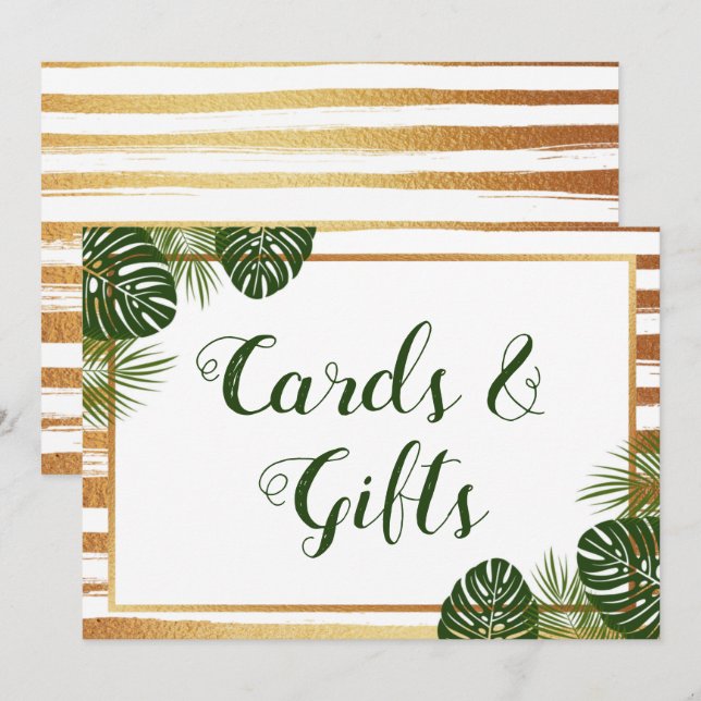 Invitation Panneau de mariage Gold Foil & Green Palm Leaf Bea (Devant / Derrière)