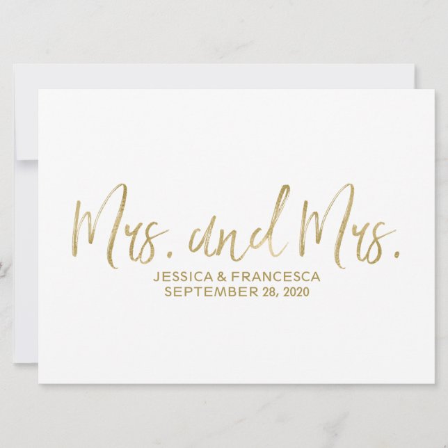 Invitation Panneau de mariage lesbien "M. et Mme" doré (Devant)