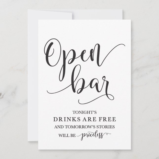 Invitation Panneau de mariage Open Bar Boissons Alcoolisées (Devant)