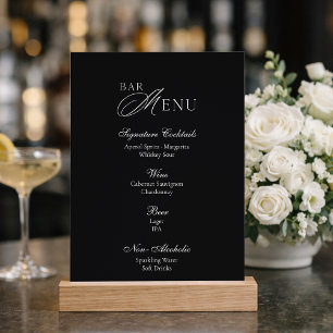 Invitation Panneau de menu de bar de mariage noir