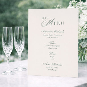 Invitation Panneau de menu de bar de mariage vert sauge minim