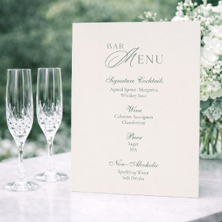 Invitation Panneau de menu de bar de mariage vert sauge minim