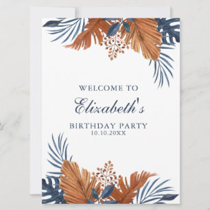 Invitation Panneau de mousse de bienvenue Monstera bleu de mi