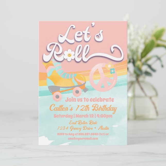 Invitation Panneau de Paix Anniversaire Retro Roller (Debout devant)