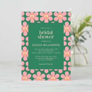 Invitation Panneau de Paix Hippie Retro Fleur Vert Rose Douch