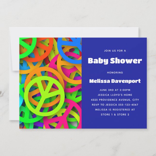 Invitation Panneau de Paix Motif Super 60 Vibe Baby shower (Devant)