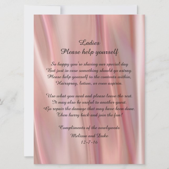 Invitation Panneau de panier de mariage en satin rose (Devant)