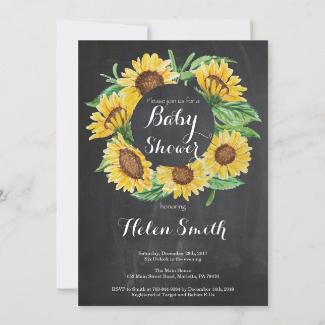 Invitation Panneau de signalisation Baby shower Sunflowers In (Devant)