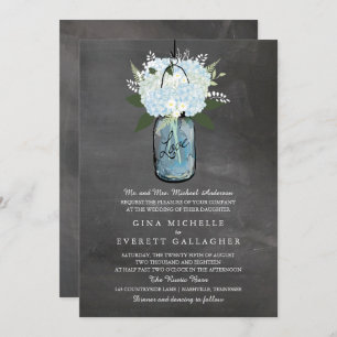 Invitation Panneau de signalisation bleu Hydrangea Mason Jar