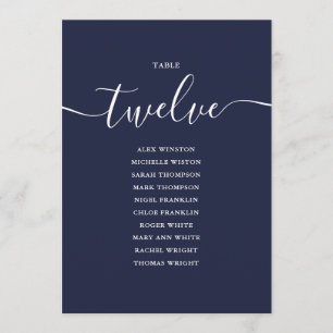 Invitation Panneau de table numéro 12 en écriture bleue marin