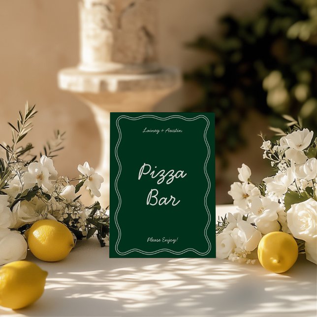 Invitation Panneau de table Retro Green Handwriting Pizza Bar (Retro Green Handwritting Pizza Bar Tabletop Sign)