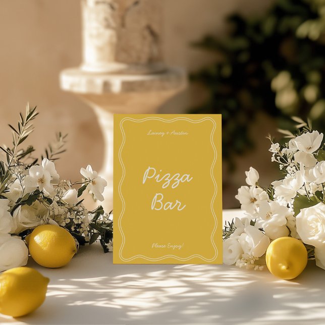 Invitation Panneau de table Retro Yellow Handwriting Pizza Ba (Retro Yellow Handwritting Pizza Bar Tabletop Sign)