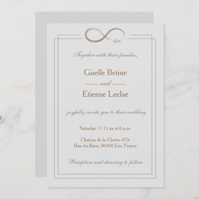 Invitation Panneau d'infini Mariage géométrique gris clair or (Devant / Derrière)