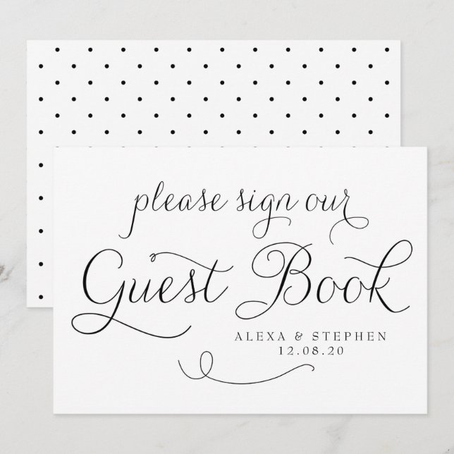Invitation Panneau du Mariage du livre d'invité Black Dainty  (Devant / Derrière)