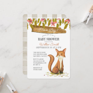 Invitation Panneau en bois floral renard pour Baby Shower gar