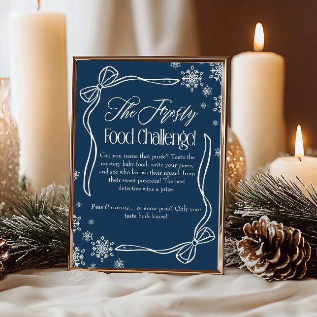 Invitation Panneau Frosty Bow Blue Baby Food Challenge Jeu (Frosty Bow Blue Baby Food Challenge Game Sign)