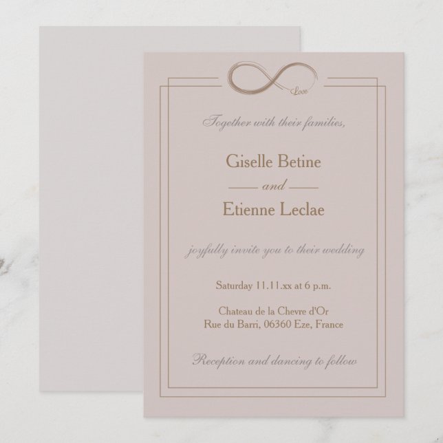 Invitation Panneau Infinie Dusty Rose gris Mariage or (Devant / Derrière)
