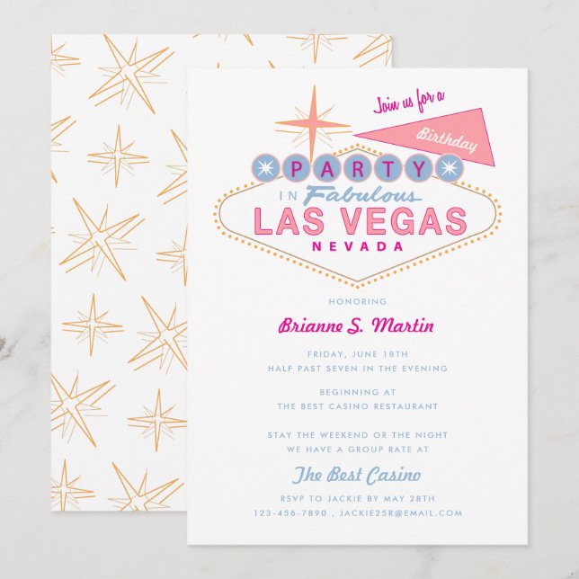 Invitation Panneau Ladie's Pink Retro Las Vegas Anniversaire (Devant / Derrière)