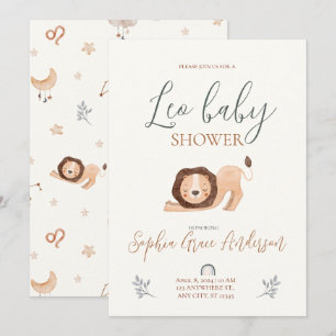 Invitation Panneau Leo Zodiac baby shower