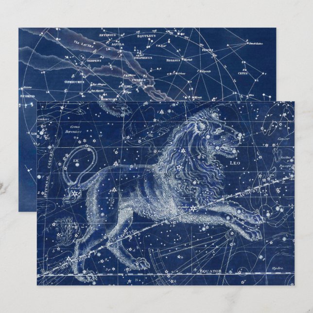 Invitation Panneau Leo Zodiac Illustration Vintage (Devant / Derrière)