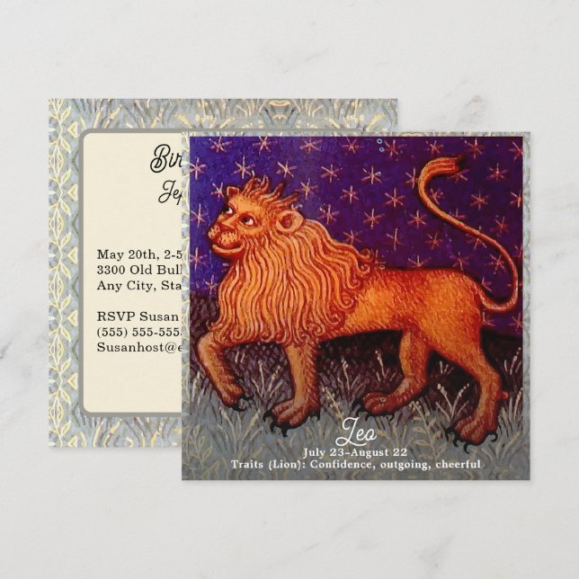 Invitation Panneau Lion Zodiac Lion Horoscope Anniversaire (Devant / Derrière)