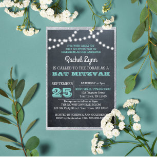 Invitation Panneau lumineux Turquoise Bat mitzvah de bordure 