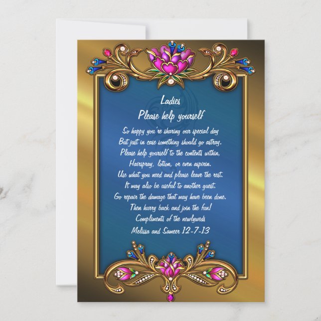 Invitation Panneau Mariage à cadre fleuri orange or (Devant)