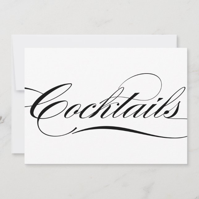 Invitation Panneau Mariage Black Elegant Calligraphy Cocktail (Devant)