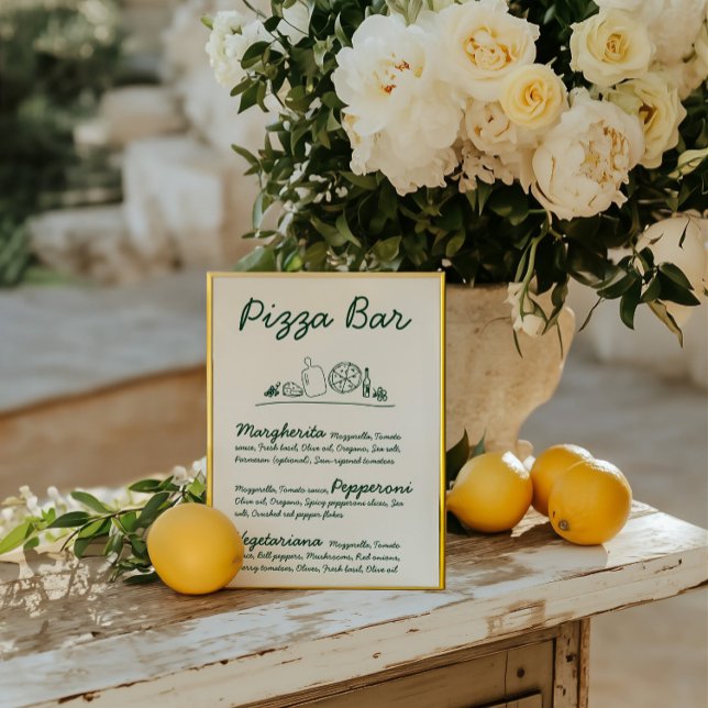 Invitation Panneau Mariage de la barre de pizza Retro tiré à  (Retro Hand-Drawn Pizza Bar Wedding Tabletop Sign
)