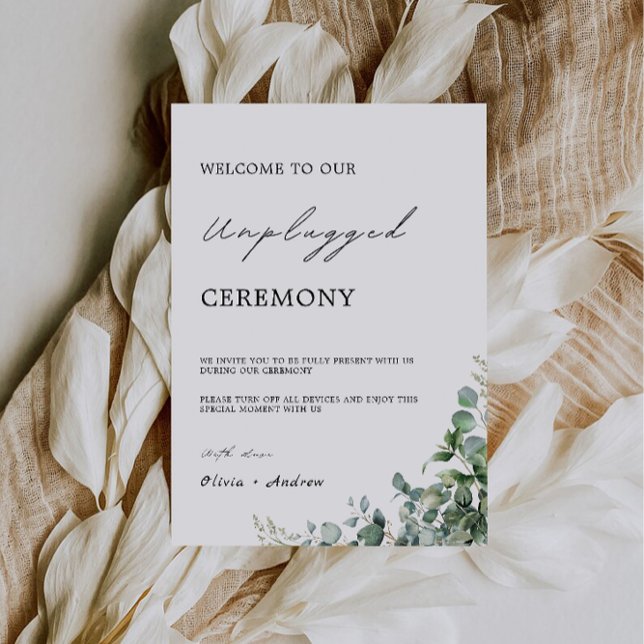 Invitation Panneau Mariage de la cérémonie de débranchement d (Greenery Unplugged Ceremony Wedding Sign, Invitation)