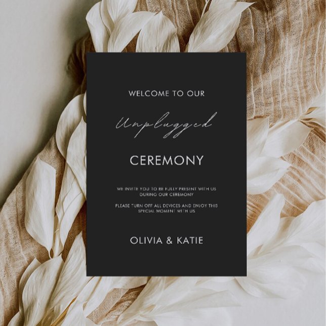 Invitation Panneau Mariage de la cérémonie de débranchement n (Black Unplugged Ceremony Wedding Sign Invitation)