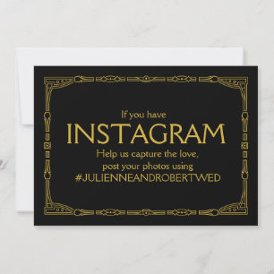 Invitation Panneau Mariage "Instagram Hashtag" Gold Art Déco