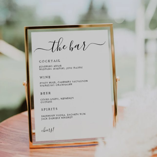 Invitation Panneau Menu Bar, Menu Bar Mariage Minimaliste, (The Bar Menu Sign, Minimalist Wedding Bar Menu, Invitation)