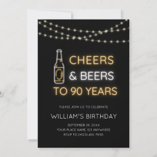 Invitation Panneau néon Cheers & Beers 90e anniversaire adult