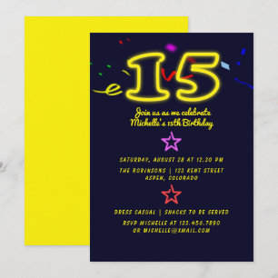 Invitation Panneau Neon Quinzième Anniversaire Fête Invitatio