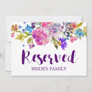 Invitation Panneau "Réservé" de mariage avec fleurs violettes