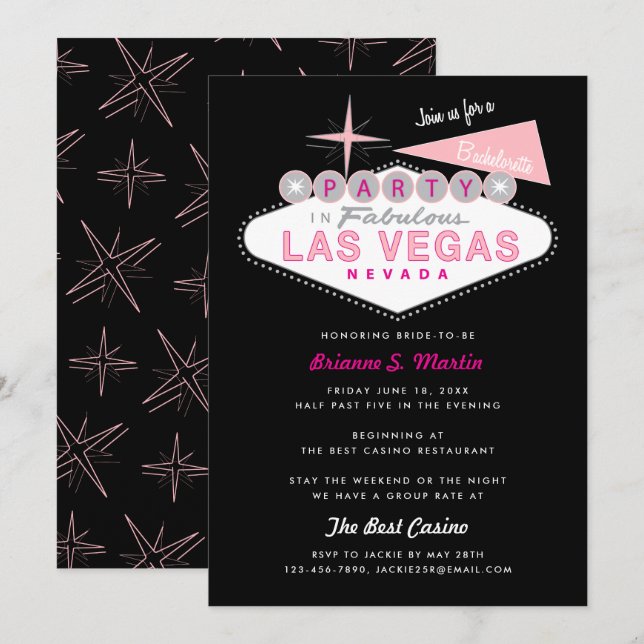 Invitation Panneau Retro Las Vegas Bachelorette Party Invitat (Devant / Derrière)