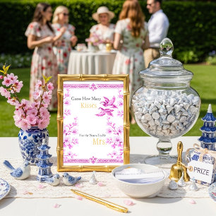 Invitation Panneau Rose Élégant Devinez Combien de Bisous