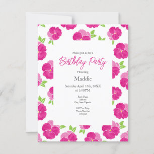 Invitation Pansies d'aquarelle rose magenta