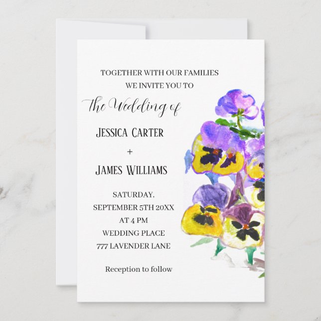 Invitation Pansies Pansy Floral Mariage (Devant)
