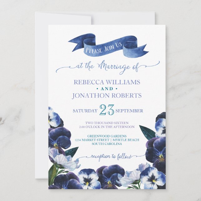 Invitation Pansies peintes (Devant)