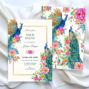 Invitation Paon à fleurs artistiques