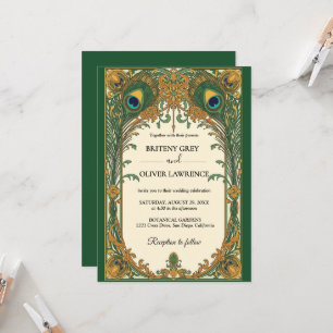 Invitation Paon élégant Art Nouveau mariage floral vintage