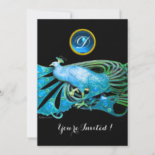 INVITATION PAON ÉLÉGANT EN BLEU NOIR SARCELLE FÊTE DE MARIAGE