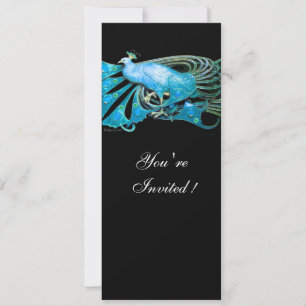 INVITATION PAON ÉLÉGANT EN BLEU  NOIR SARCELLE MARIAGE FÊTE