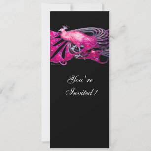 INVITATION PAON ÉLÉGANT EN FUCHSIA, ROSE ET NOIR