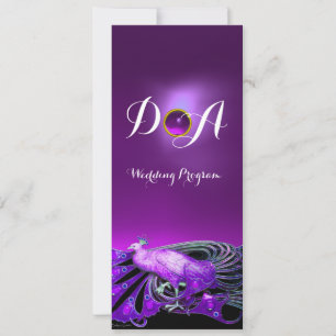 INVITATION PAON ÉLÉGANT EN VIOLET, MONOGRAMME DE MARIAGE NOIR