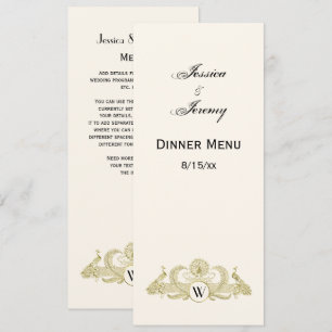 Invitation Paons vintage monogramme or faux ivoire BG