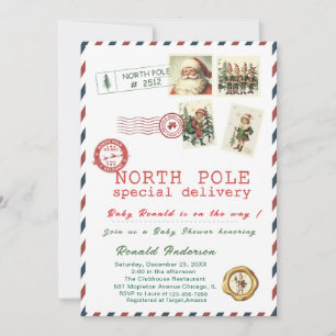 Invitation Papa Noël aquarelle Bébé Hiver  Maman futur bébé